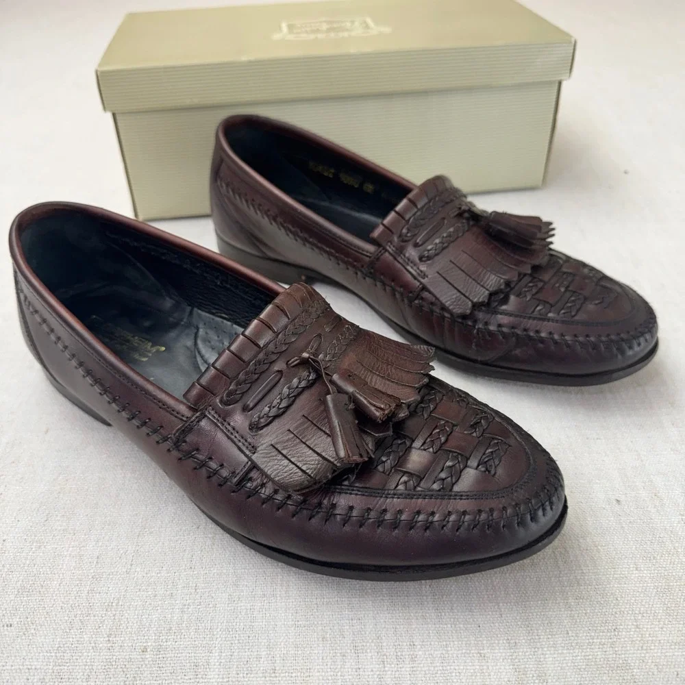 Florsheim Designer Collection Torino Woven Tassel Kiltie Loafers Wine 10.5 D USA